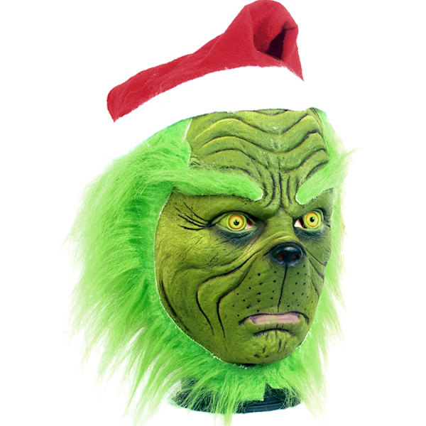 Mub - Grønhåret monstermaske Grinchen hætte Julefest balmaske 1
