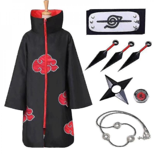 Naruto Akatsuki Kappe Anime Cosplay Kostyme Kit Itachi Kappe Halloween Cosplay Lang Kappe 8 Deler Sett L 8 Pieces Set