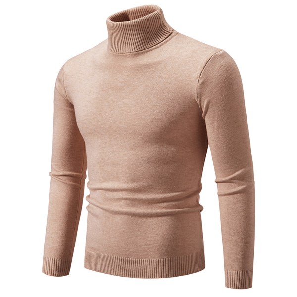 Mub - Herre Ensfarvet Polotrøje Koreansk Version Smal Casual Tynd Ungdomstrøje Strikket Baselayer Light brown color 5XL