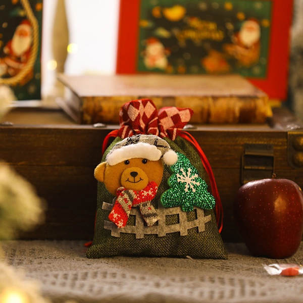 Mub- Jul äppelväska tecknad docka Julklapp påse godis dagis gåva C-D36 C Björngrön Paketficka