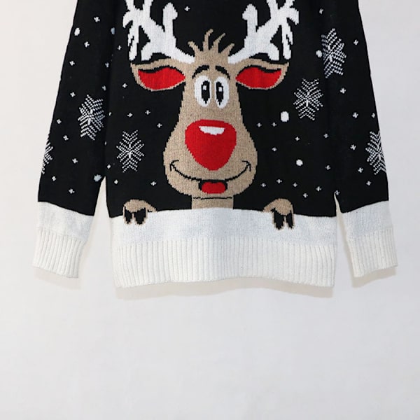 Mub - Juletrøje Dame Løs Plus Størrelse Langærmet Fawn Jacquard Pullover Strikket Baselayer red M