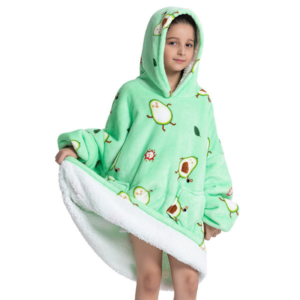 Mub- 2023 samansatte vinterklær fortykket gå ut pyjamas lat tv-teppe barnflanell lamull hjem hoodie teppe Bomb avocado - children