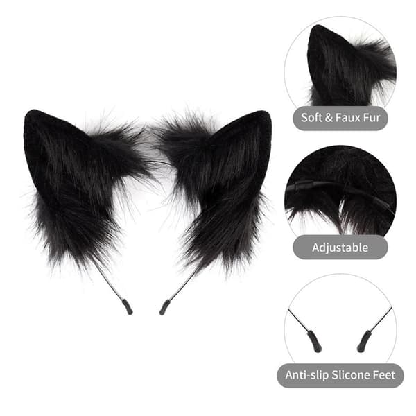 Søt Fox Wolf Cat Ear Hodebånd Dampannbånd Live Hodeplagg Grå