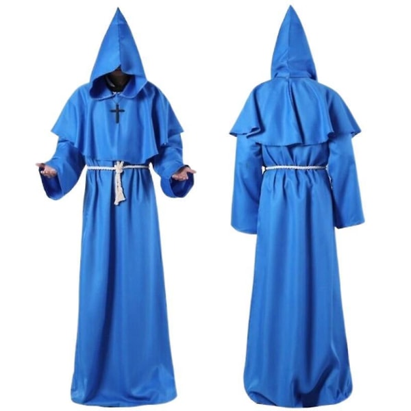 Halloween Cosplay Kostume Gammel Kostume Middelalderlig Munk Kåbe Munk Kostume Troldmand Kostume Præst Cos Kostume FPDM blue S