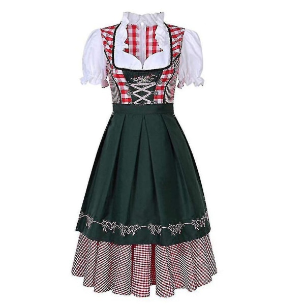 Høj kvalitet traditionel tysk ternet Dirndl kjole Oktoberfest kostume outfit til voksne kvinder Halloween Fancy Party -a Style1 Green XXXL