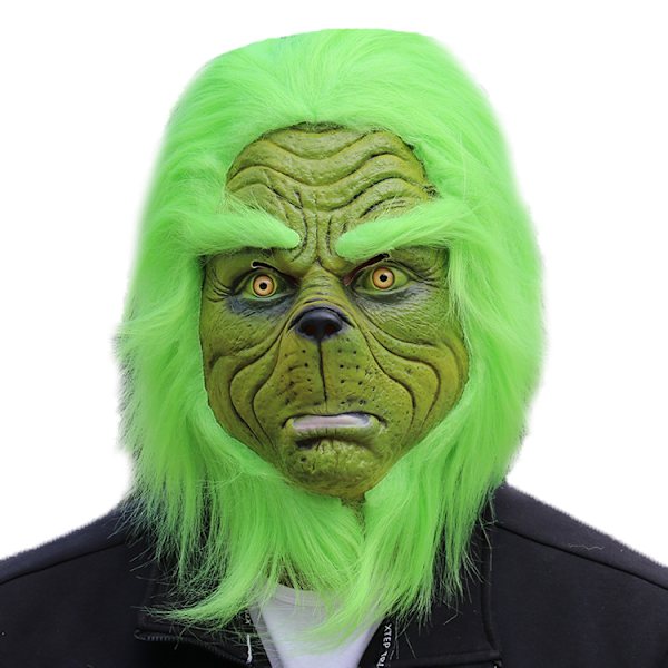 Mub- Vihreäkarvainen hirviönaamio Grinch huppu Joulujuhla naamiaiset 2
