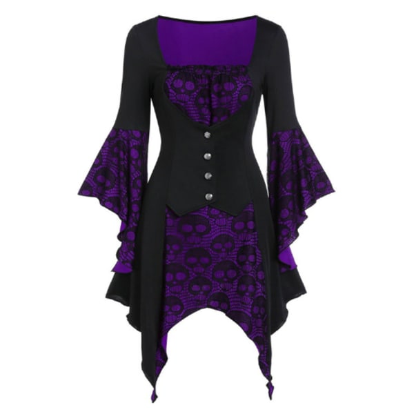Retro medeltida gotisk spetsklänning för kvinnor purple L