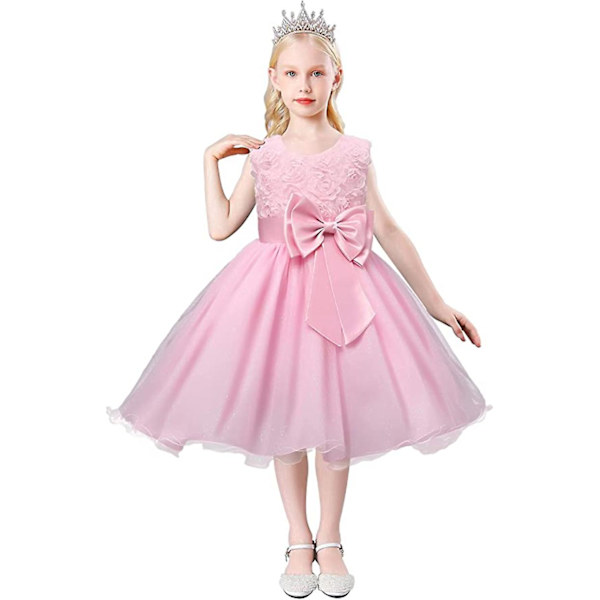 Tyll- ja pitsimekko, kolmiulotteinen kukkamekko (vaaleanpunainen, 140 cm) .4 Pink 140cm