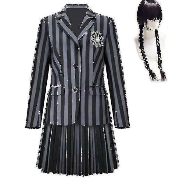 Wednesday Addams   Puvustosetti Nevermore Akatemian Koulupuku Halloween Karnevaali Juhlapuku Aikuisille Lapsille -a With wig Child M