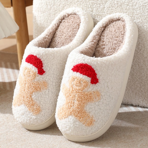 Mub- 2023 Vinter Jul Bomull Tofflor Varma Tofflor för kvinnor Gingerbread Man 39-40