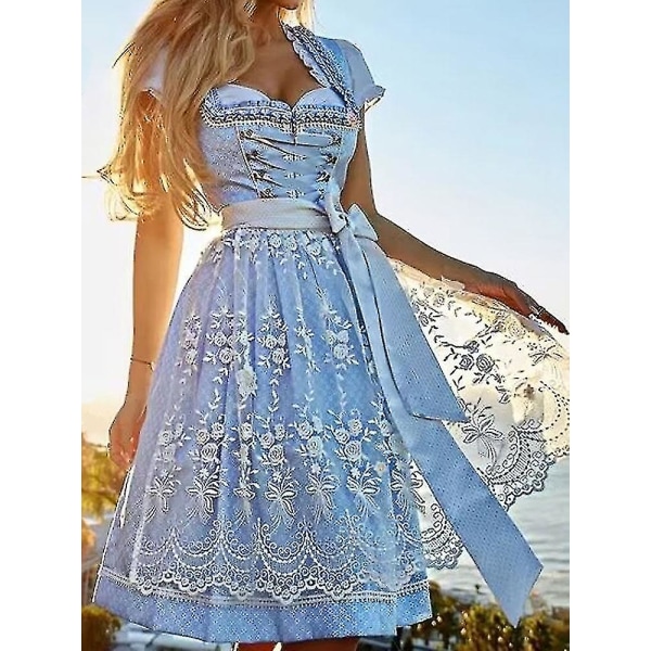 Womens Oktoberfest Costume German Dirndl Dress Costume Dress Bavarian Carnival Party Haoyi -a Light blue S
