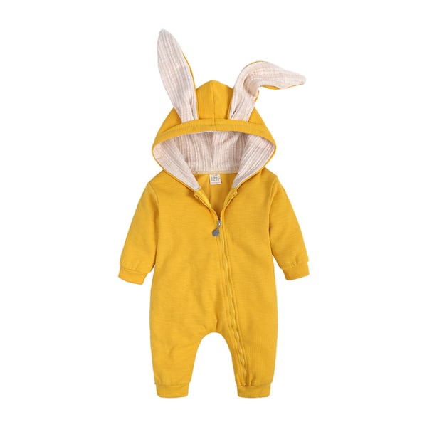 Mub- Easter Cartoon Bunny Ears Long Sleeve zipper clothing  One-piece Romper Rabbit Hooded Jumpsuit  Newborn Baby Bodysuit Blue 59cm