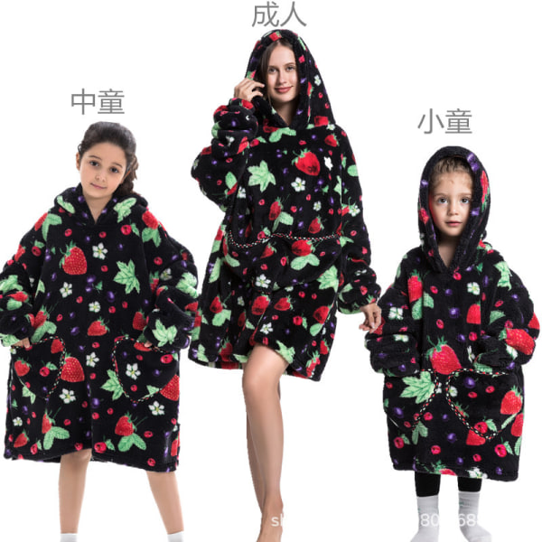 Mub- Huva bomull ull vinterjacka filt kostym tjock lat kostym TV-filt tv filt pyjamas tröja hoodie filt Strawberry 60CM