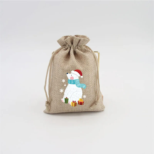 Mub- 10x14cm Julegaver Festdekorationer Julelinned Slikposer Med Snøre Jute Burlap Gavepose Burlap Pose X2072 SD01-3 White bear