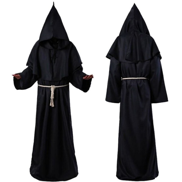Halloween Cosplay Costume Ancient Costume edieval onk Robe onk Costume Wizard Costume Priest Cos Costume FPD black M