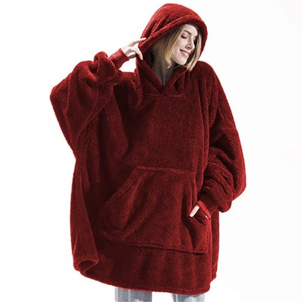 Mub- Höst och vinter bekväm lös dubbelsidig sammetshuvtröja och tjocka filtloungewear hoodie filt Burgundy
