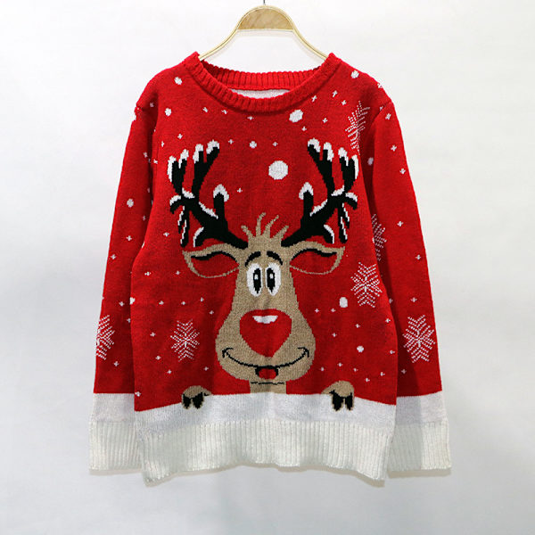 Mub - Juletrøje Dame Løs Plus Størrelse Langærmet Fawn Jacquard Pullover Strikket Baselayer red M