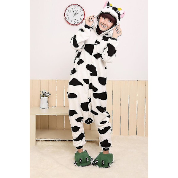 Halloween Unisex Onesie Kigurumi Fancy Dress Kostyme Genser Pyjamas Soveklær-9-1 Black Cow M for 160-170cm