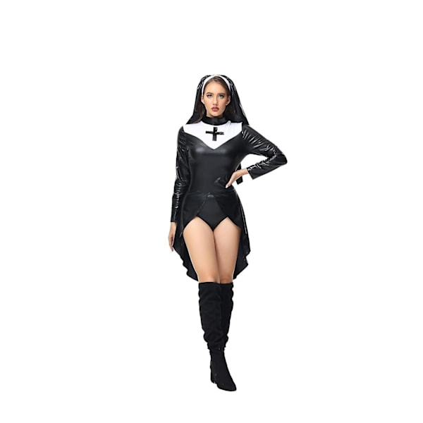 Halloween Cosplay Kostume til Død Nonne Kjole Natklub Fest Ds Nonne Uniform -a black M
