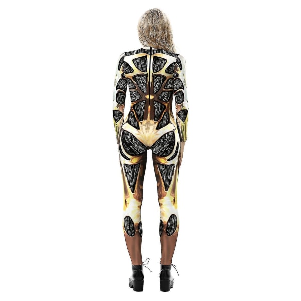 Halloween 3d Robot Printed Cosplay Jumpsuit Carnival Party Cyberpunk Playsuit Fancy Dress Costume Compatible Women Adult -a Gold M