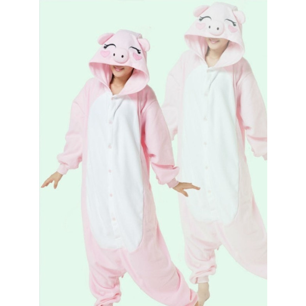 Fancy Cosplay Kostym Onesie Pyjamas Vuxen Nattkläder Pink Pig M