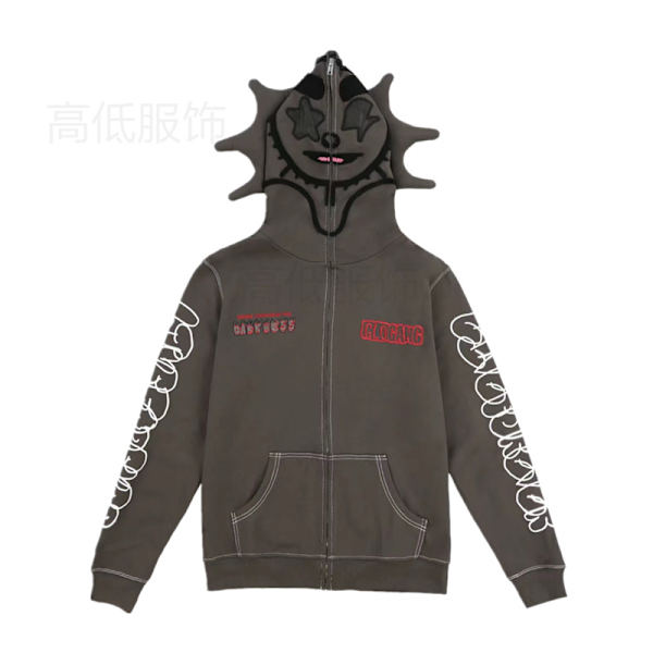 Mub- 2024 Ny Vår Och Höst Vinter 3D-tryckt Lös Dragkedja till Head Hoodie Jacka Dark gray M