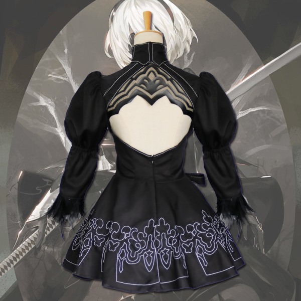 Mub- BAIGE Automata Yorha 2B Cosplay uit Anime Women Outfit Disguise Costume Fancy Halloween Girls Party Black Dress Cosplay Costume Set S