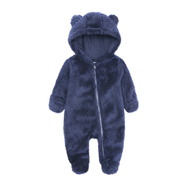 Mub- Vinter Varm Nyfødt Baby Body Tykk Flannel Udenfor Børn En Stykke Plys Baby Romper Blue 0-3m