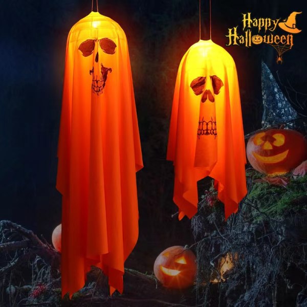Mub- Halloween Decorations Accessories LED Lights Outdoor Scene Layout Props Scary Ghost Chandelier LED String Large white laughter