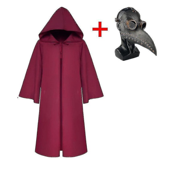 Plague Doctor Reaper Cosplay Adult Kids Carnival Halloween Costume With Steampunk Mask -a Red with mask 125CM