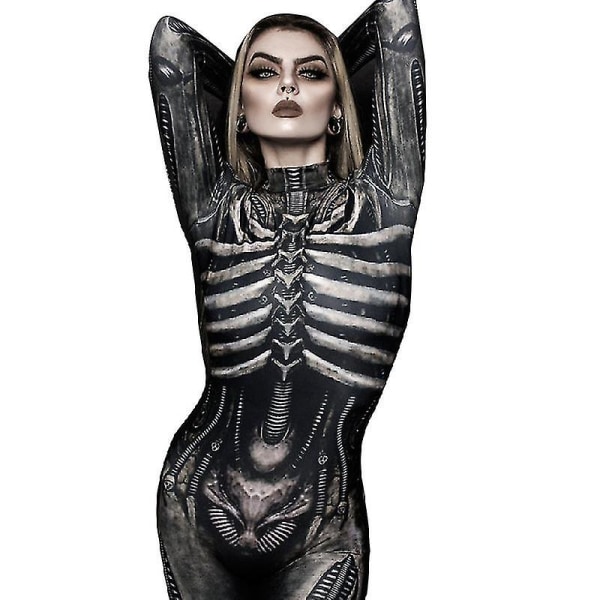Kvindernes Halloween Kostume Skelet Print Bodysuit Skinny Jumpsuit -a L