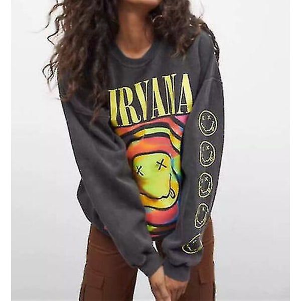 Nirvana Smiley Face Crewneck Sweatshirt Heliconia Farve Nirvana Sweatshirt Gave Grey XL