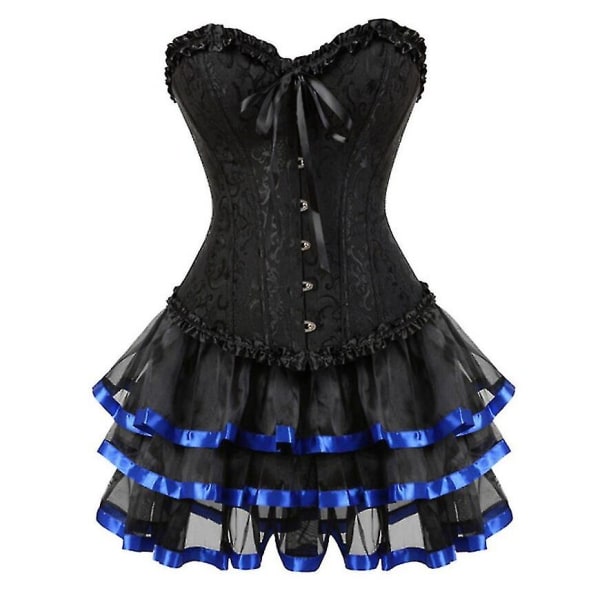 Sexede Korsetter Kjoler Til Kvinder Plus Size Kostume Overbust Burlesque Korset Og Miniskørt Sæt Tutu Korset -a Blue L