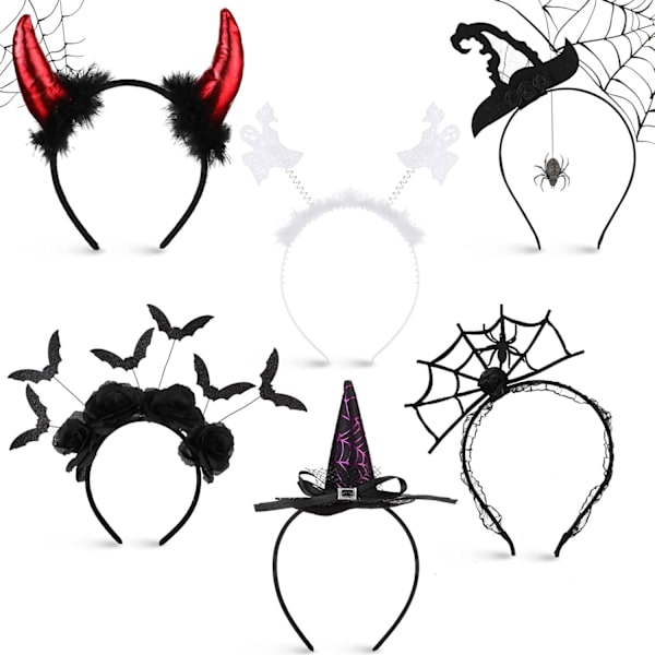 6 stk Halloween pandebånd Djævel Horn Pandebånd Spindel Pandebånd Hexe
