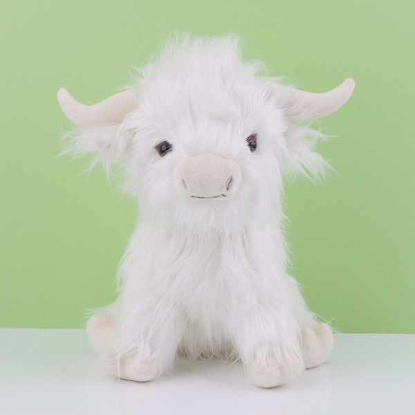 Mub- Highland Cow Skotsk Highland Cow Plysch Leksak Simulering Långhårig kodocka white