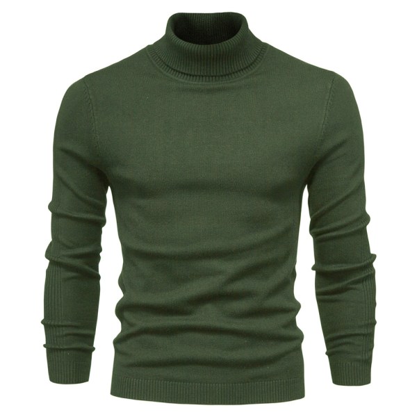 Mub - Efterår og vinter ny casual mænds ensfarvet pullover trøje høj hals mænds casual strikkede tråd Army Green M is suitable for 55-65kg