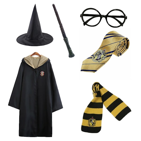 Harry Potter 6pc Set Magic Wizard Cosplay Fancy Dress Cape Cloak Costume -a Yellow 145cm (9-10 years)