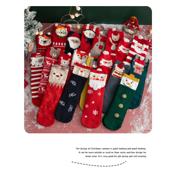 Mub- Julstrømper til kvinder rød medium tub sød kawaii Green Socks Double Luokou Snowman