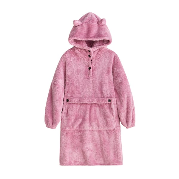 Mub- Lat par morgenkåpe pullover teppe hette utendørs innendørs varm TV-teppe hettegenser teppe Pink version L