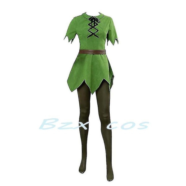 Peter Pan Cosplay Anime-asu, vihreä haltiaunelma-asu, mekko, pojat, tytöt, Halloween-karnevaaliasu, hieno puku, miesten puku -a M Men