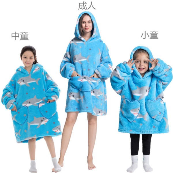 Mub- Huva bomull ull vinterjacka filt kostym tjock lat kostym TV-filt tv filt pyjamas tröja hoodie filt Blue Shark 90CM