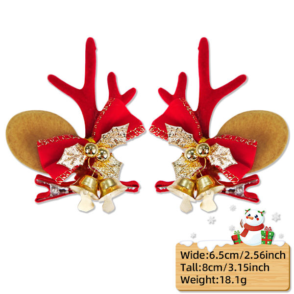 Mub- Christmas Deer Horn Hairpin Party Decoration Christmas Gifts Duckbills Butterflies Bells Pairs Horned bell bow tie