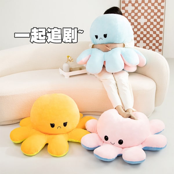 Mub- Flip Octopus Doll Octopus Plush Toy Dubbelsidig Flip Doll Vändbar bläckfisk Pink/dark blue 40cm
