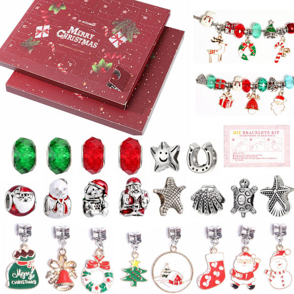 24 kpl Joulu Advent Kalenteri Blind Box Set DIY Helmi Ripustimet Joulu Rannekoru .C B
