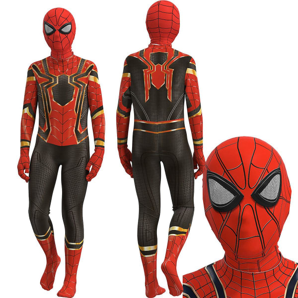 Iron Spider Suit Cosplay Kostume Fest Jumpsuit Monterede Børnetøj Spiderman Ansigtsmaling -a 130cm
