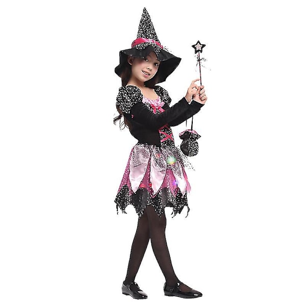 Børns Piger Led Lys Heks Cosplay Kostume Børn Halloween Maskerade Karneval Festkjole (ikke Inkluder Batteri) -a M