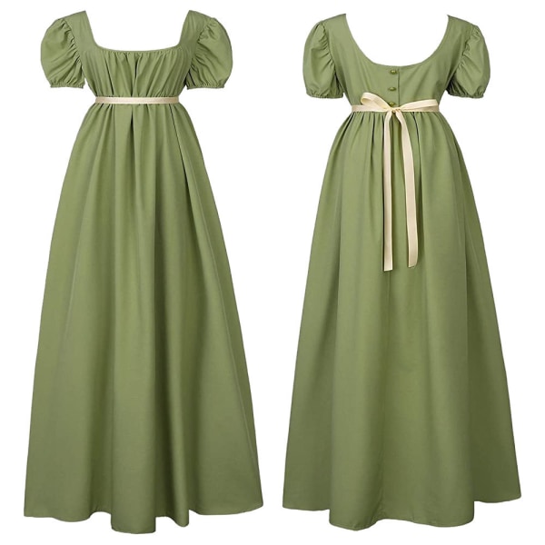 Bridgetown cos retro regentklänning hög midja balklänning viktoriansk teklänning green S