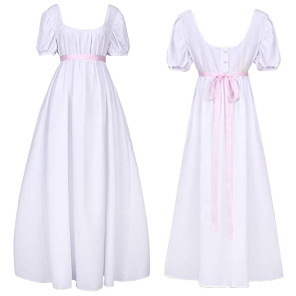 Bridgetown cos retro regentklänning hög midja balklänning viktoriansk teklänning white XL