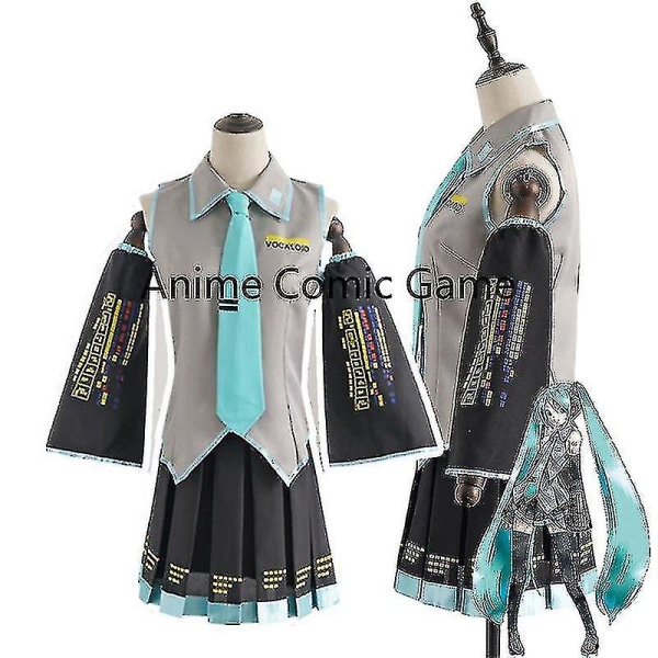 Vocaloid Miku Cosplay Paryk Kostume Japan Midi Kjole Begynder Future Miku Cosplay Kvinde Halloween Kvinder Piger Stof Kostume -a headwear XS