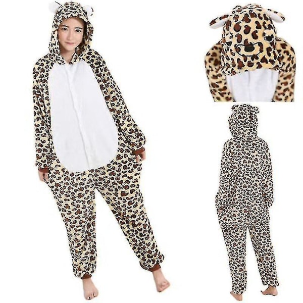 Unisex Vuxen Kigurumi djurkaraktärskostym Onesie Pyjamas Onepiece M Leopard